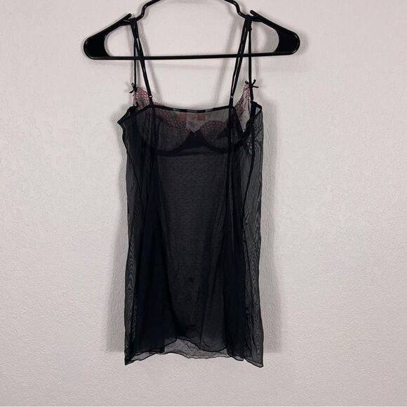 Victoria’s Secret Black Sheer with Pink Detail Lingerie Slip Dress - Picture 2 of 7